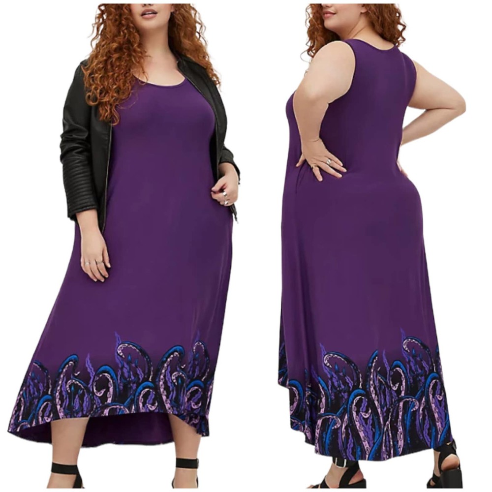 Torrid NWT Disney The Little Mermaid Hi-Lo Maxi Dress Soft Ursula Tentacles 2X